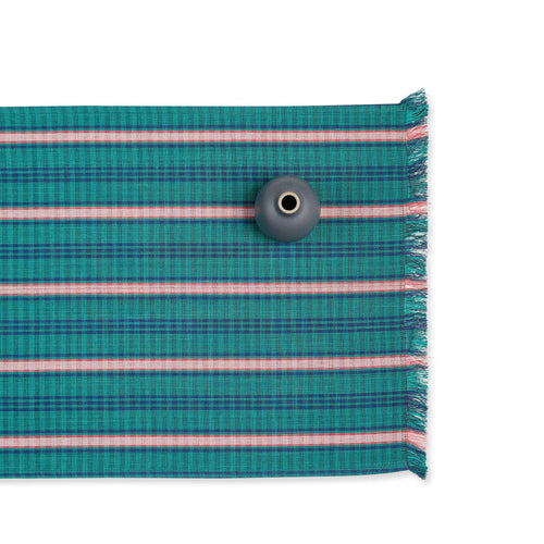 Cotton Tartan Runner in Green, Navy Blue & Red